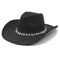 Detail van zwarte cowboyhoed met fonkelende zilveren strass-steentjes en kristallen band - M (56-59cm) / Zwart