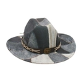 Vintage-Denim-Cowboyhut im Patchwork-Stil mit Lederband und metallenem Stierkopf-Emblem - Einheitsgröße / Schwarz (M Denim Kleines Weißes Band)