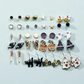 20 pairs of Halloween stud earrings set featuring ghost pumpkin and bat designs - 20 Pairs Halloween Ghost Pumpkin Earrings Set