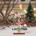 Mini wooden Christmas tree with merry greetings and Santa illustrations - Natural Santa Style