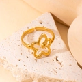 Minimalist 18k gold plated stainless steel open ring with hollow flower design - Minimalist Flower Style 6 / Gold