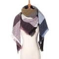 Thick checkered scarf in mustard yellow and purple with fringe on a wooden mannequin - 135x135x200cm / SJ-42# Purple Black