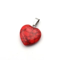 Red heart-shaped natural stone pendant with black marble texture and silver bail - Red Howlite