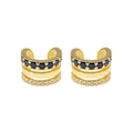 Three-layer luxury gold ear cuffs with dark blue gemstone and white zircon accents - Dark Blue Stone Gold Style (JQH0135-GG-1) / 24K