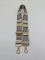 Adjustable beige and dark blue geometric canvas bag strap with gold metal hooks - Beige Vintage