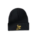 Dettaglio del ricamo corona gialla Selfie Queen su un berretto in maglia nero - M (56-58cm) / Nero