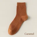 Breathable caramel cotton crew socks for men with waffle knit mesh texture and ribbed cuffs - One Size / Caramel color