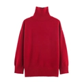 Women's loose casual high-neck knit sweater in vibrant red with ribbed cuffs - Red