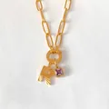 Collana a catena a graffetta in acciaio inox con lettera R oro e cristallo viola - Lettera R (XNL0079)