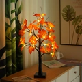 Artificial maple tree lamp with warm LED lights and brown trunk for home decor - 60cm-Black Tree Red Maple Leaves