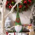 Christmas gnome ornament with green knit hat and red embroidered letter Q detail - Letter Q Style