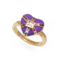 Gold plated heart evil eye open ring with purple enamel and colored zircon stones - Adjustable Open / Purple