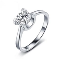 Bague classique en argent avec diamant Moissanite rond serti à quatre griffes - Ouvert Réglable / Solitaire Classique à Quatre Griffes (MS025)