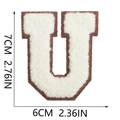 7cm Chenille letter U patch with white embroidery and brown border detail and dimensions - Letter U