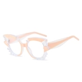 Irregular transparent peach sunglasses with unique geometric crystal-carved frame - Pink Frame Clear Lens