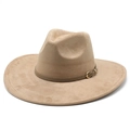 Dettaglio del cappello fedora in camoscio kaki con cinturino in pelle e fibbia oro - M(56-59CM) / Cachi chiaro