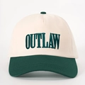 Retro baseball cap in cream and dark green with OUTLAW embroidery and adjustable strap - Adjustable / Beige and Dark Green