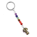 Rainbow crystal beads mushroom keychain with natural stones and silver ring - Dragon Blood Stone