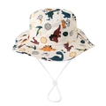 Detail of kids sun hat with cartoon dinosaur prints and adjustable white chin strap - 52cm (2-5 Years) / Beige Dinosaur