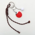 Nylon woven phone strap with red table tennis paddle charm and athletic keychain design - Brown Rope + Ping Pong