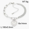 Silver titanium steel heart bracelet with paperclip and snake chain combination - Silver Bracelet-Black Heart Lock (KB163535-Z)