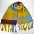 Thick knit winter scarf featuring colorful plaid patterns and long tassels in yellow and blue - 17# Dark (Subtle Plaid)
