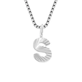 Polished stainless steel box chain necklace with textured letter S initial pendant - S-Steel Color