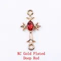KC gold plated cross pendant with oval red gemstone and dual link loops for jewelry - 11787 Gold Red