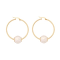 Elegant gold stainless steel hoop earrings with hanging white spherical pearls - 4# Regular Round