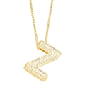 Macro detail of gold initial Z pendant necklace featuring sparkling micro-pave zirconia - Gold-Z