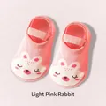 Hellrosa Baby-Boden-Socken mit niedlicher Hasenstickerei und sicherem Gummiband - Größe M (1-3 Jahre) / Hellrosa Hase