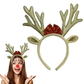 Christmas reindeer antler headband with golden antlers and a red sequin bow - Sequin Bow