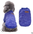 Blue knit puppy sweater with classic leather patch for small dogs winter warmth - Dark Blue