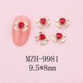 Detail of 5pcs gold alloy bow nail charms with red heart gem decoration, size 9.5x8mm - Gold Bow + Red Heart Stone (9981)