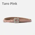 Taro pink genuine leather skinny belt for women with a sparkling rhinestone buckle - Taro Pink