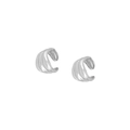 Macro view showing the silver-plated wavy texture and C-shaped geometric metal earrings - Wavy Ear Cuff / Silver