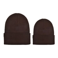 Matching set of dark brown knitted beanies for parent and child with ribbed texture - Dark Coffee