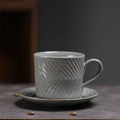 Handcrafted grey-blue stoneware coffee cup and saucer with rustic herringbone texture - 242-b Mimosa Cup And Saucer Set (gray) 300ml / Universal