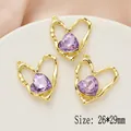 Purple heart crystal pendant with gold frame and top loop for DIY jewelry, size 26x29mm - 890-2# Gold - Purple Zirconia
