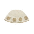 Handgefertigter Häkelhut in Beige mit Vintage-Strickblumen für Damen im Herbst - Blumenkrempe Beige / M (56-58cm)