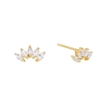Pendientes de corona dorados con circonitas transparentes y diseño minimalista de abanico - Dorado (JQH0216)