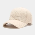 Macro detail of the creamy lamb wool texture on this winter baseball cap design - Adjustable / Beige