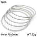 Set of 5 silver stainless steel twisted cable bracelets with 70mm inner diameter - 5-Piece Set Steel Color
