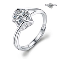 Adjustable S925 silver ring featuring a round brilliant-cut stone with heart-shaped prongs - Adjustable Open / Angel Kiss 1ct