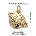 Golden planet charm pendant with crystal inlay, 15mm copper jewelry accessory - CX144-4 (Gold Zircon Planet Pendant)