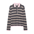 Jersey polo de punto a rayas para mujer con bordes de contraste y cierre de botones - S / A rayas