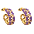 Retro C-shape earrings with purple enamel and glittering crystal accents in gold - Purple