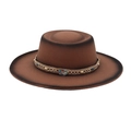 Men's vintage brown felt jazz hat with black gradient brim and woven band - One Size / Khaki (Crushed Gems)
