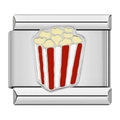 Charm modulare italiano con design a secchiello di popcorn in smalto rosso e bianco - Popcorn C0879