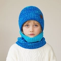 Kinder winter gebreide muts en sjaal set in gemengd blauw en teal warme fleece - 2-Delige Set (Muts + Sjaal) / Lichtblauw